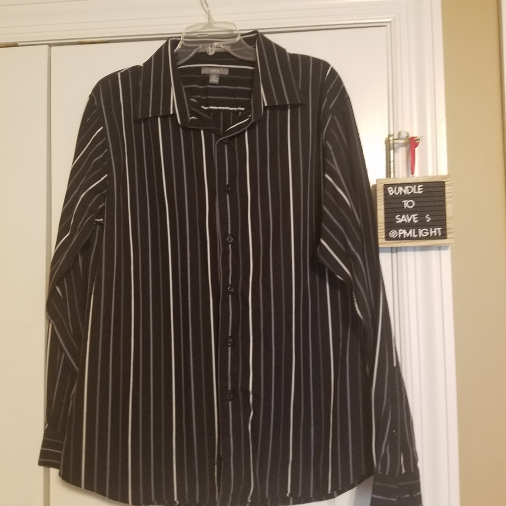 Apt. 9 Long Sleeve Dress Shirt XL Black w/Grey and White Stripes
